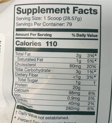 Organic grass-fed whey - Nutrition facts