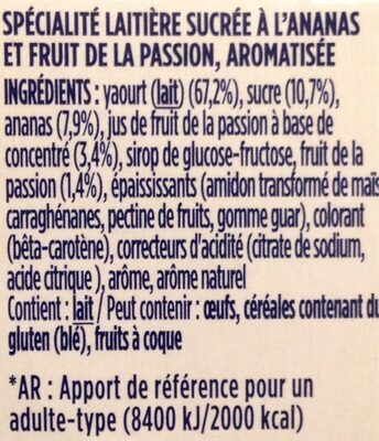 Spécialité laitière sucrée à ananas et fruit de la passion, aromatisée - Ingredients - fr