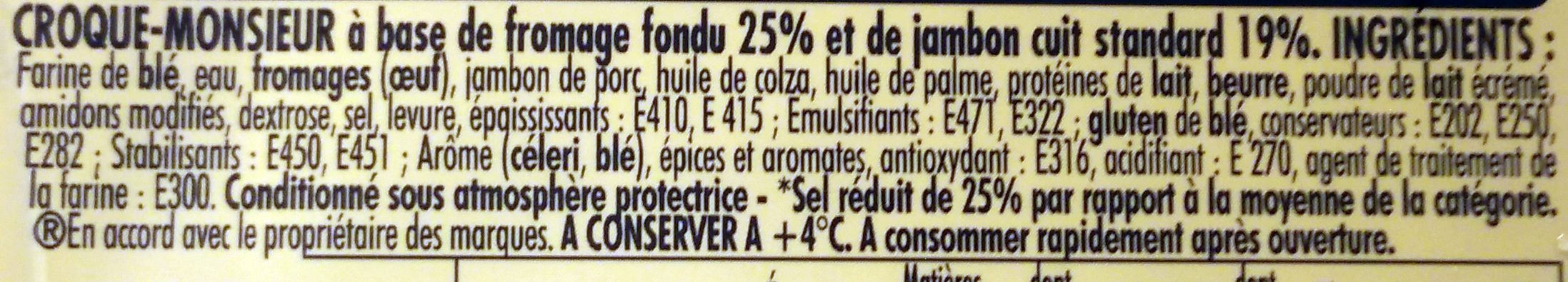Tendre Croc' L'Original Jambon Fromage -25% de Sel - Ingredients - fr