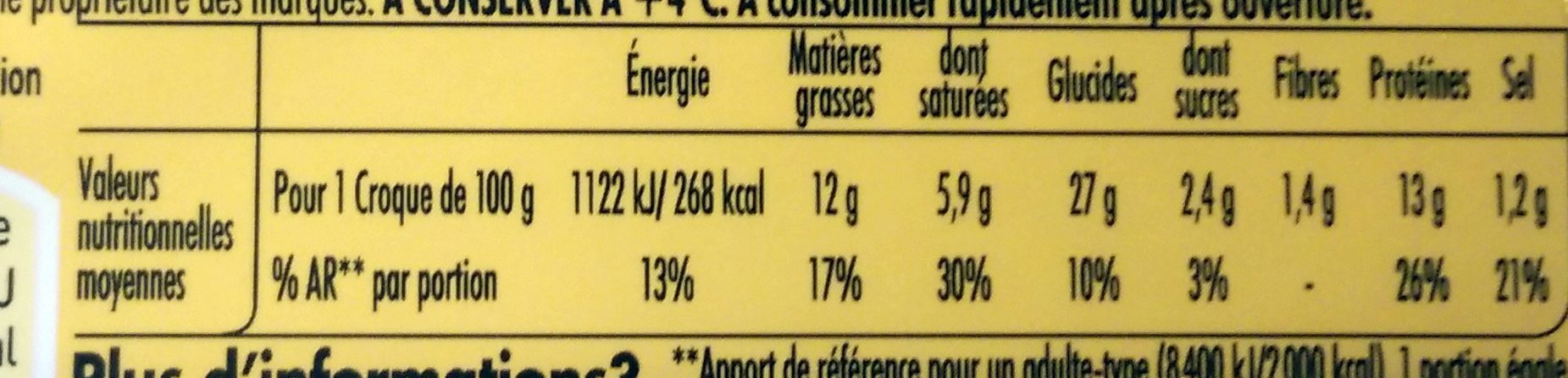 Tendre Croc' L'Original Jambon Fromage -25% de Sel - Nutrition facts - fr
