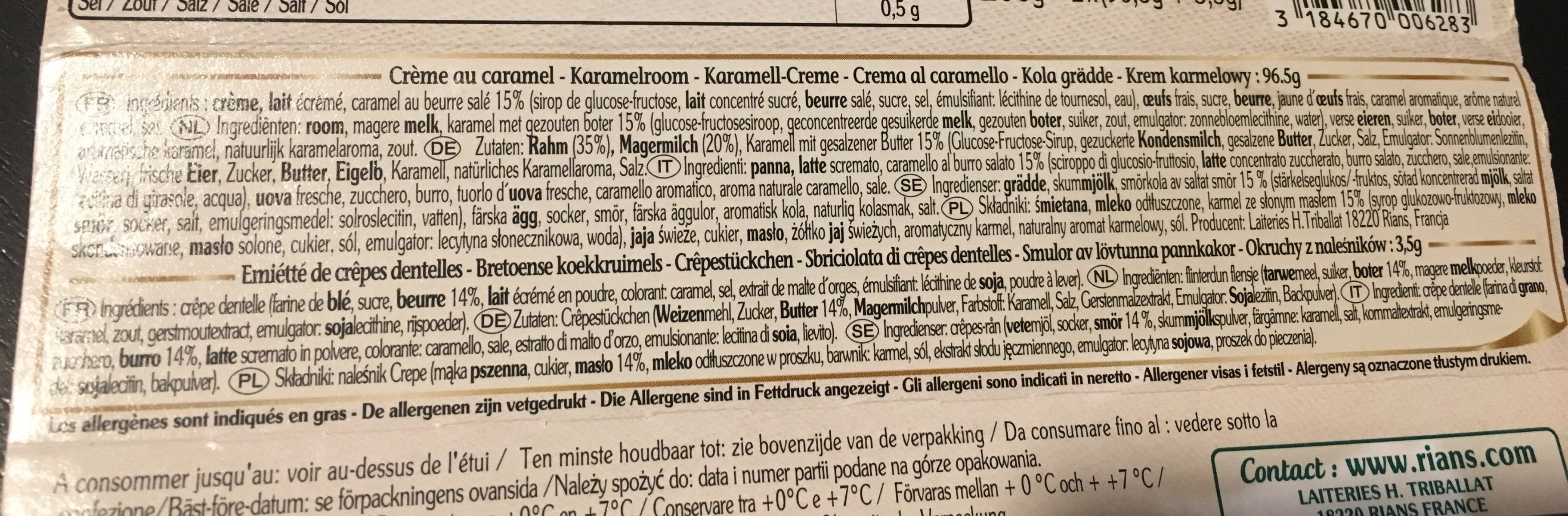 Rians La Crème Au Caramel Et Sa Crêpe - Ingredients - fr