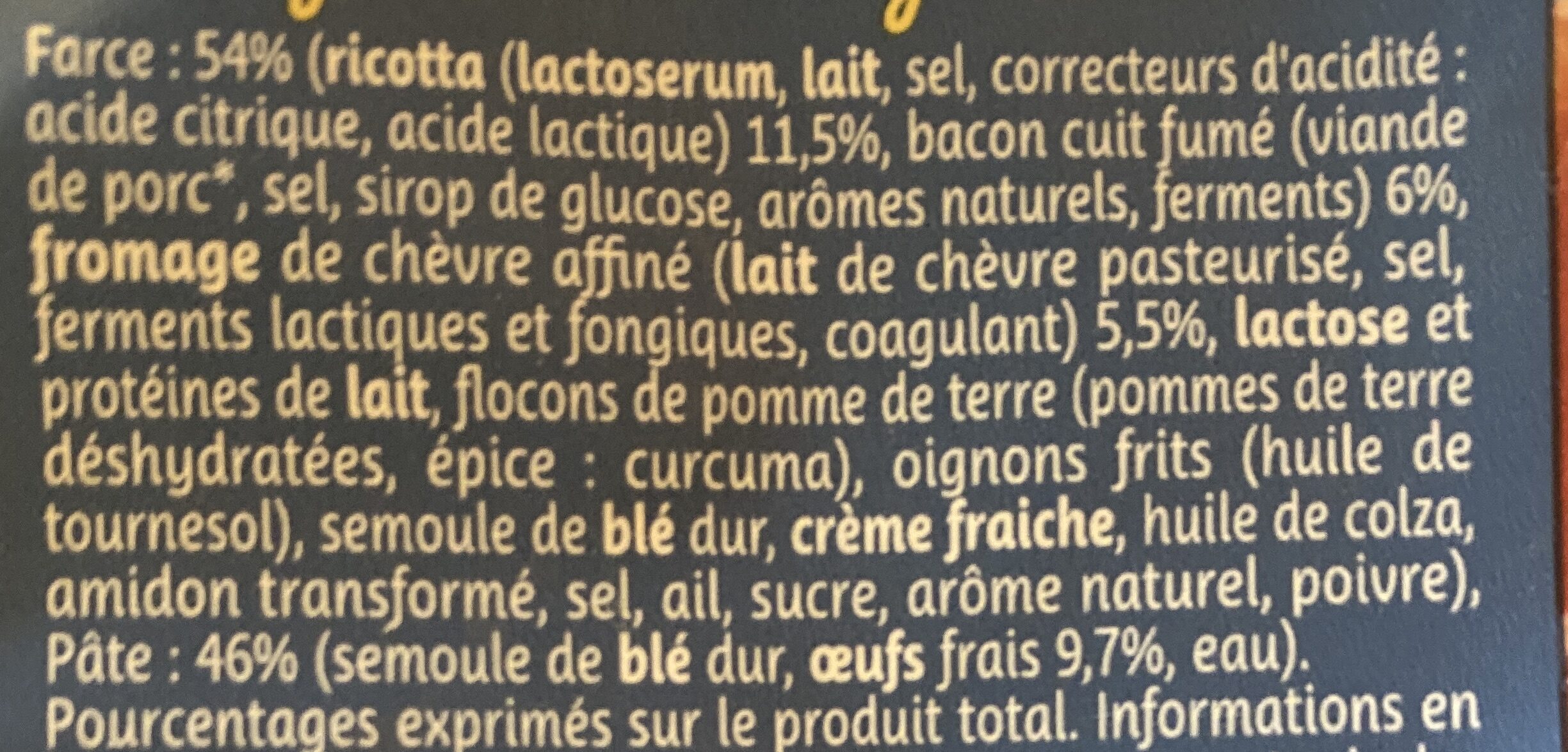 Tortellini Bacon fumé Chèvre - Ingredients - fr