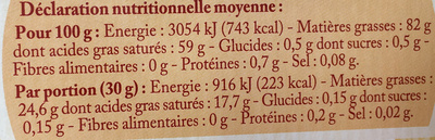 Beurre d'Isigny doux - Nutrition facts - fr