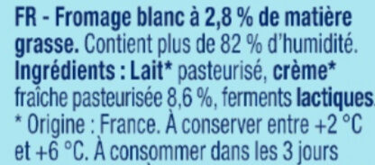Fromage Blanc Nature au lait demi-écrémé 2,8% - Ingredients - fr
