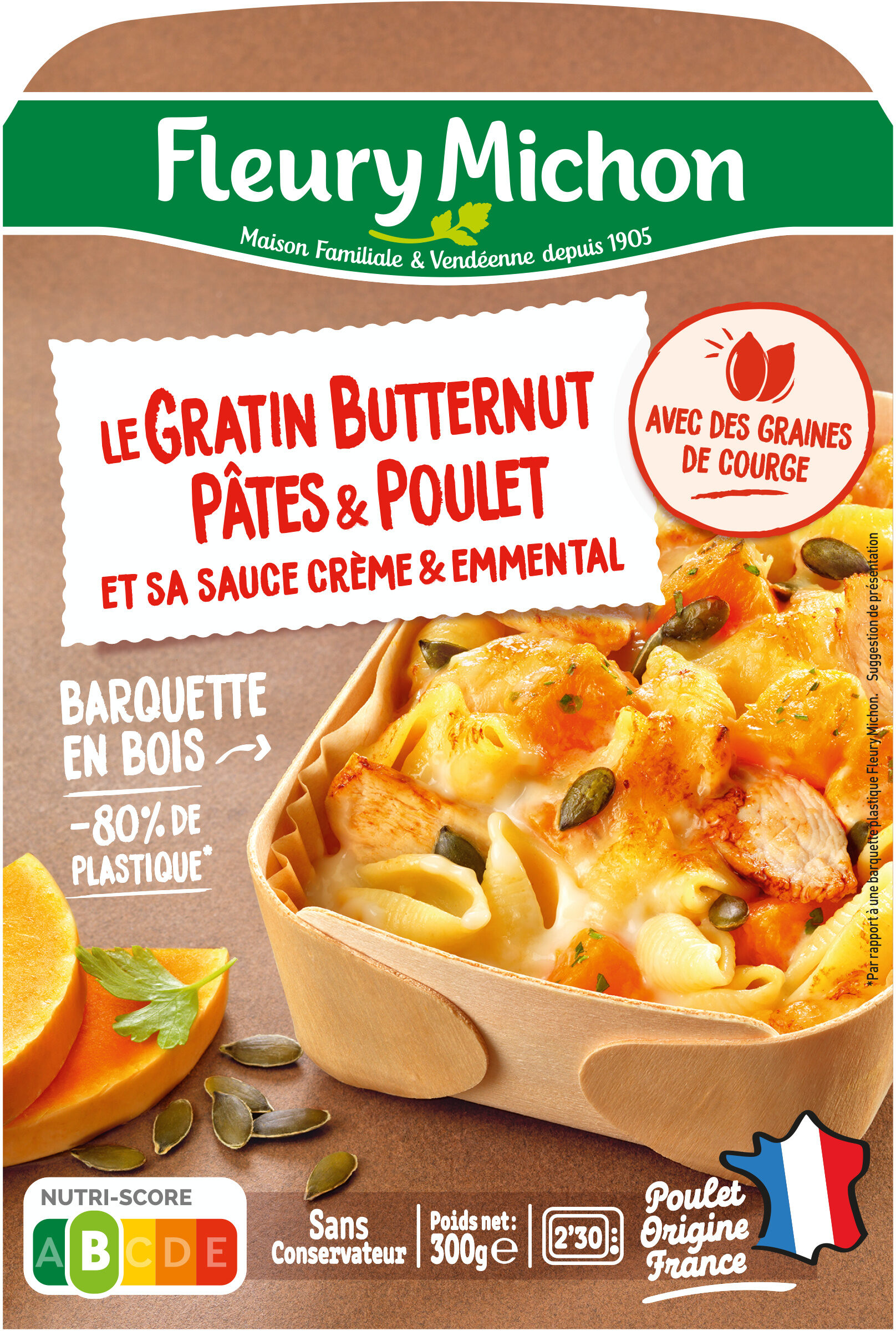 Le Gratin Butternut Pâtes & Poulet et sa sauce crème & emmental - Product - fr
