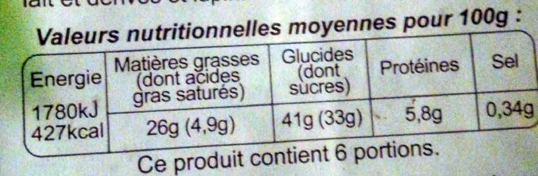 Moelleux Au Chocolat 450G, - Nutrition facts - fr