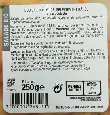 DUO CAROTTE ET CÉLERI - Nutrition facts - fr