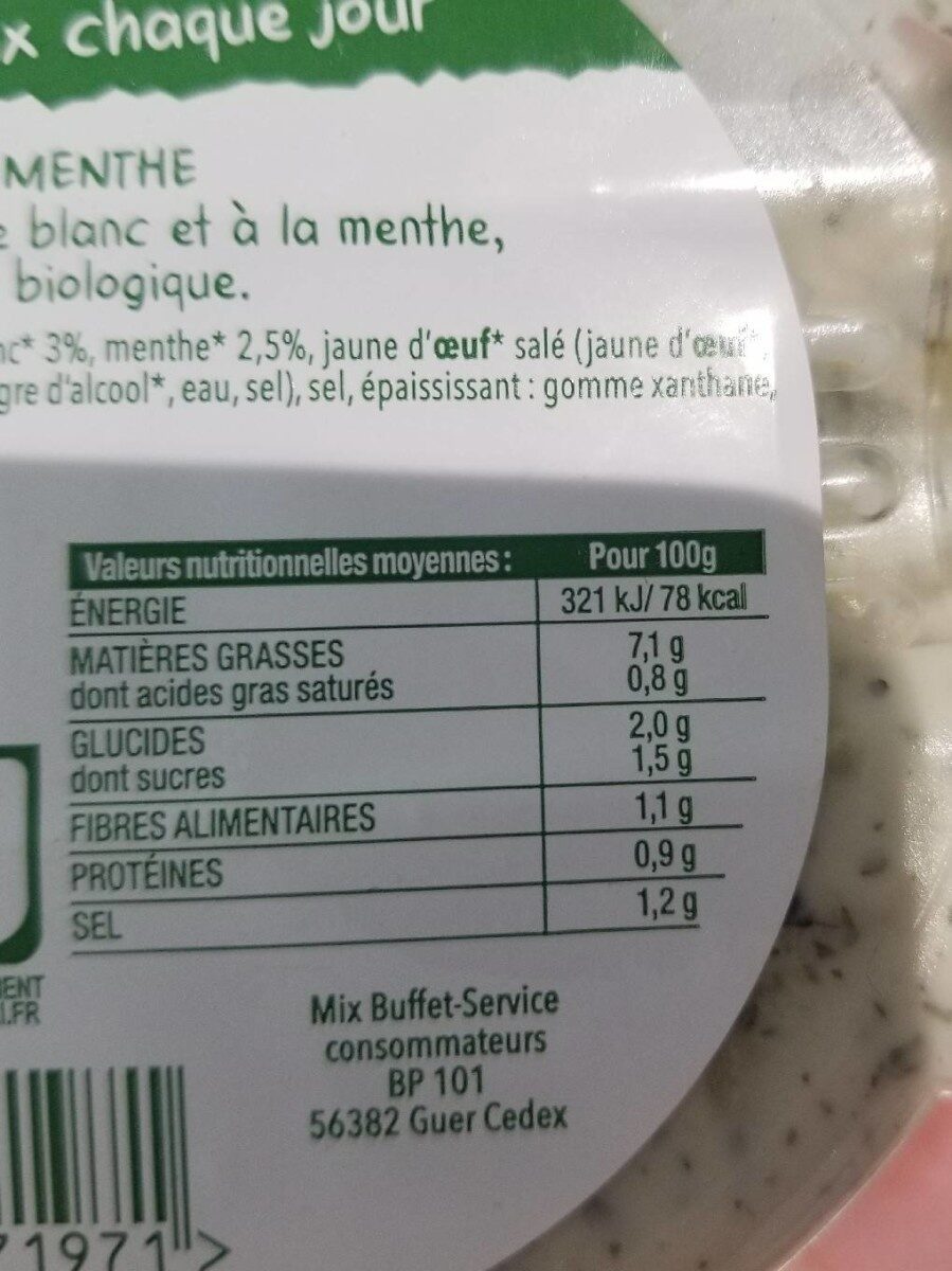 concombre menthe bio - Nutrition facts - fr