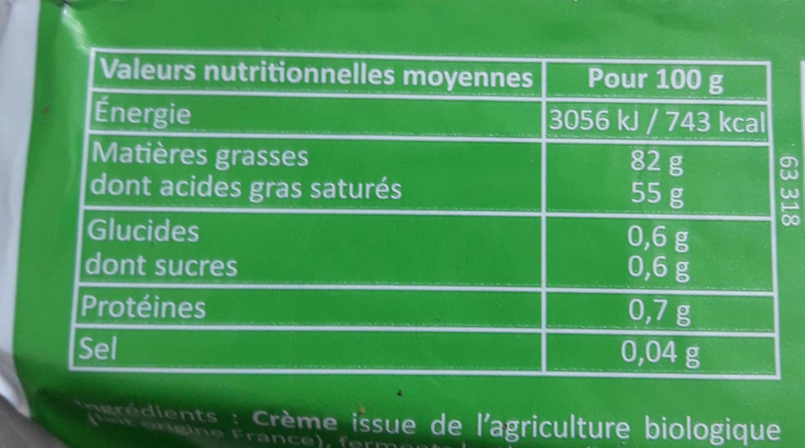 Le beurre  Bio - Ingredients - fr