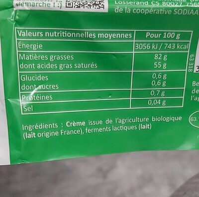 Le beurre  Bio - Nutrition facts - fr