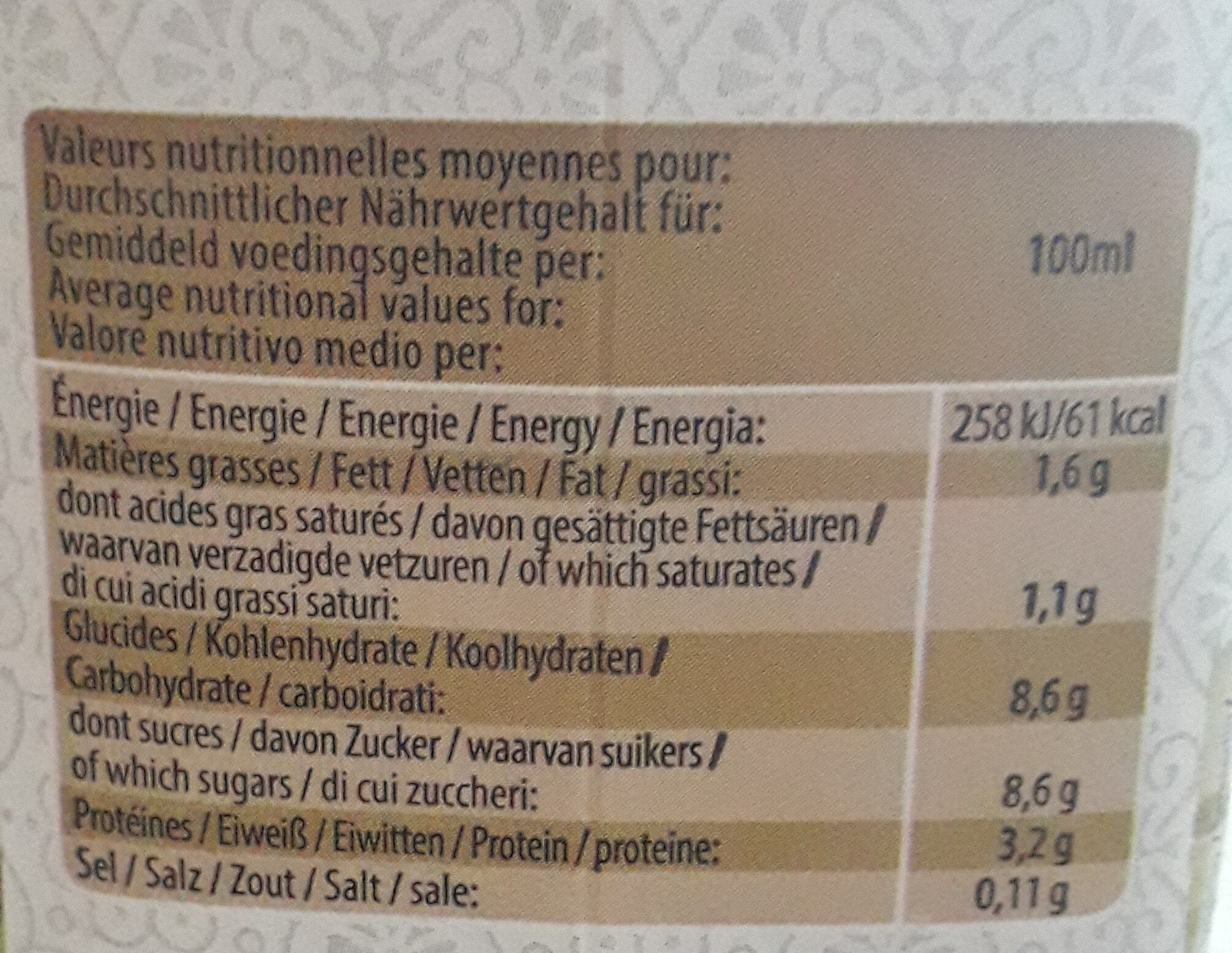 Kefir goût vanille - Nutrition facts - fr