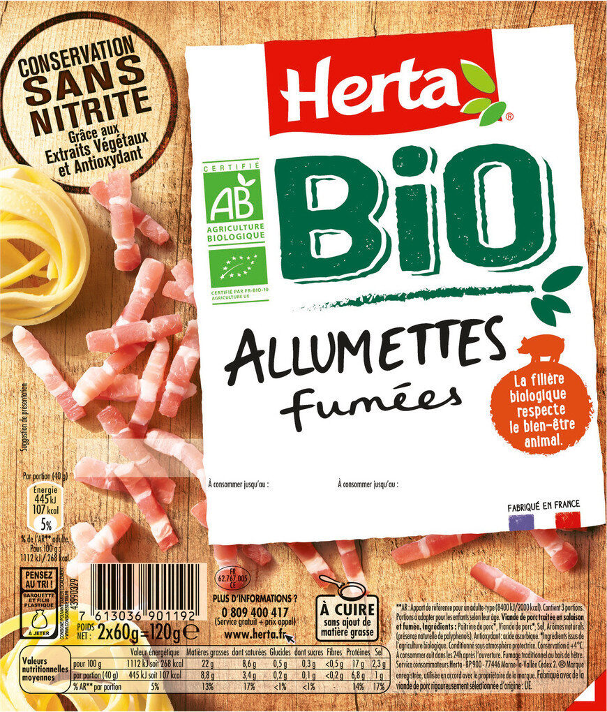 HERTA BIO Lardons allumettes fumés - Product - fr